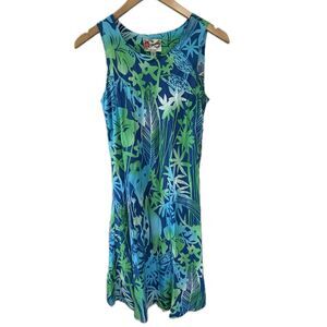 Hilo Hattie Hawaiian Tropical Ombre Floral Silhouette Sleeveless Midi Dress XS
